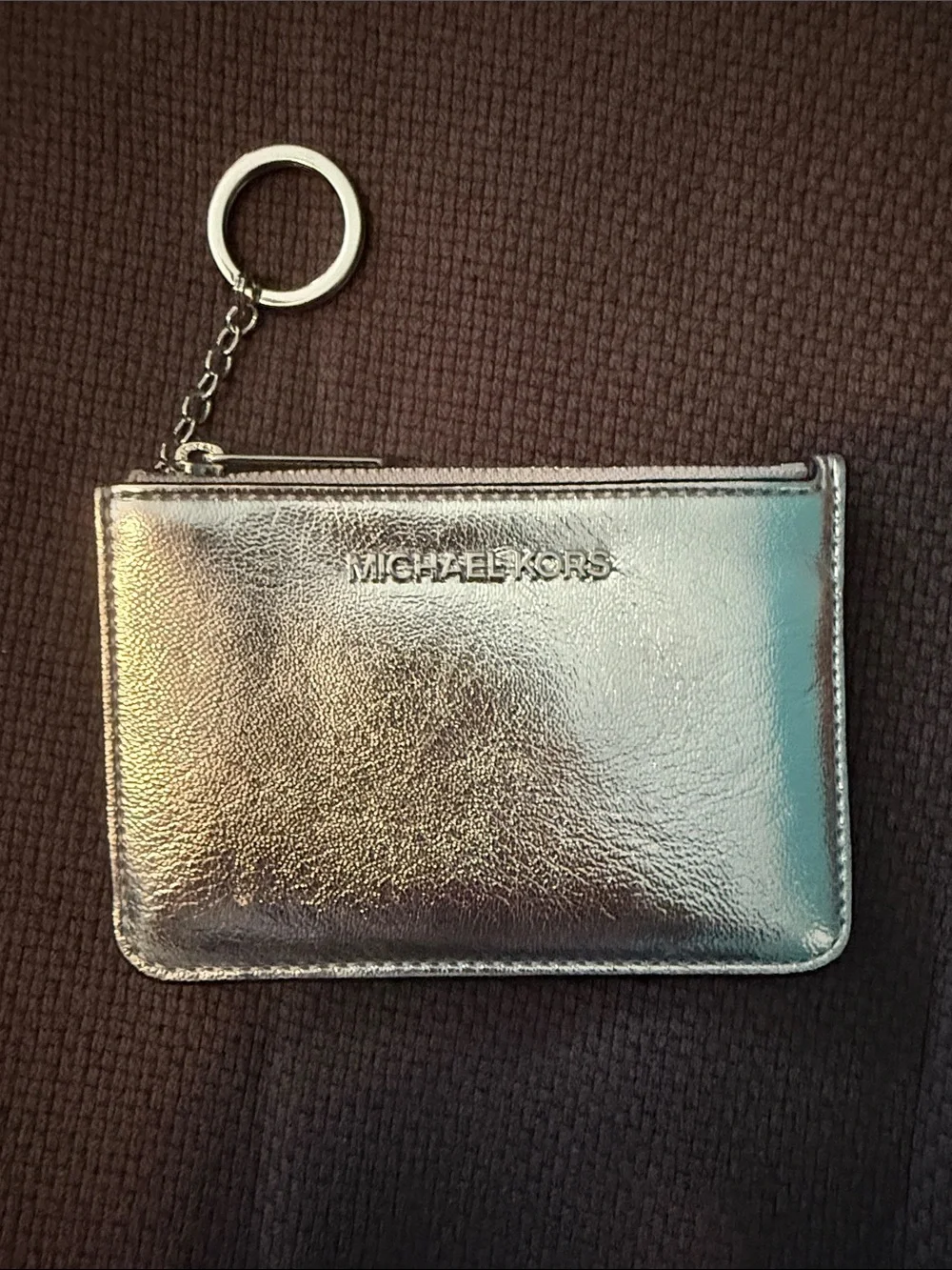 Michael Kors Metallic Silver Card Holder Keychain Wallet